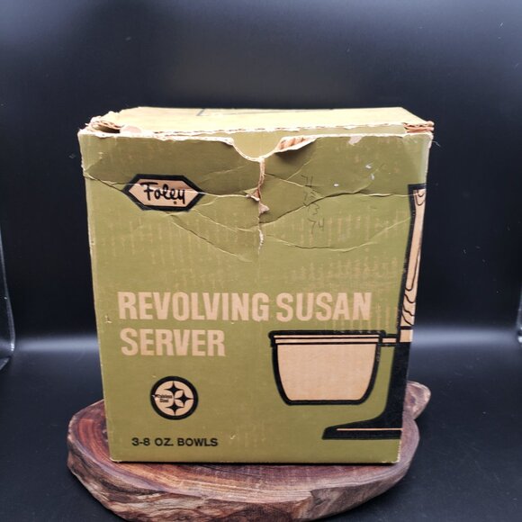 Vintage Foley Revolving Susan Server 3 Bowl Dip Server Mid Century w/ Box - Picture 4 of 4